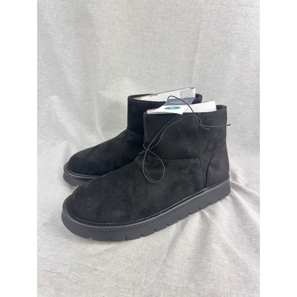 Universal Thread May Black Faux Suede Ankle Boots Side Zip Lug Sole Womens 8